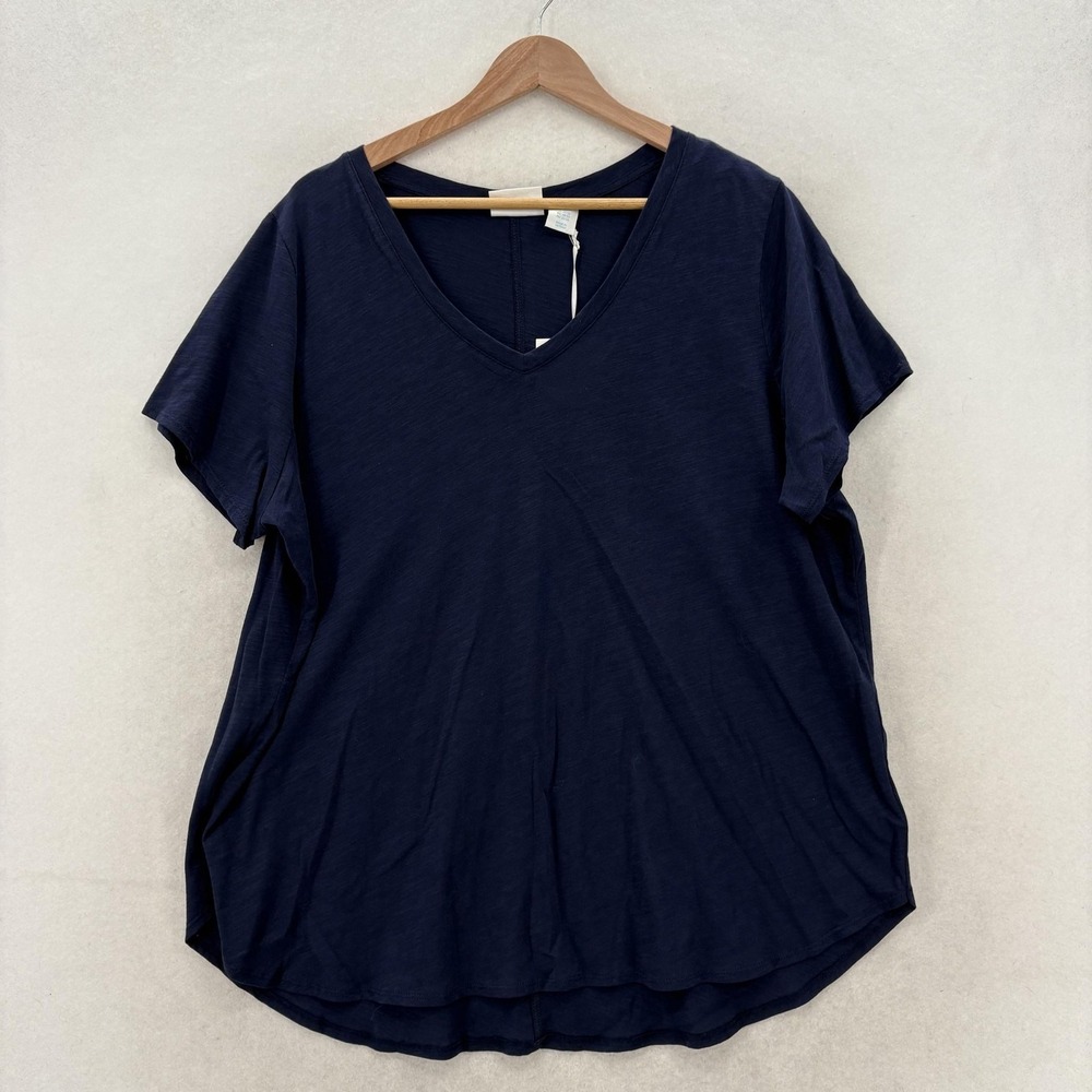 Cynthia Rowley Shirt Womens 2X Blue V Neck Short Sleeve 100% Cotton Relaxed Tee